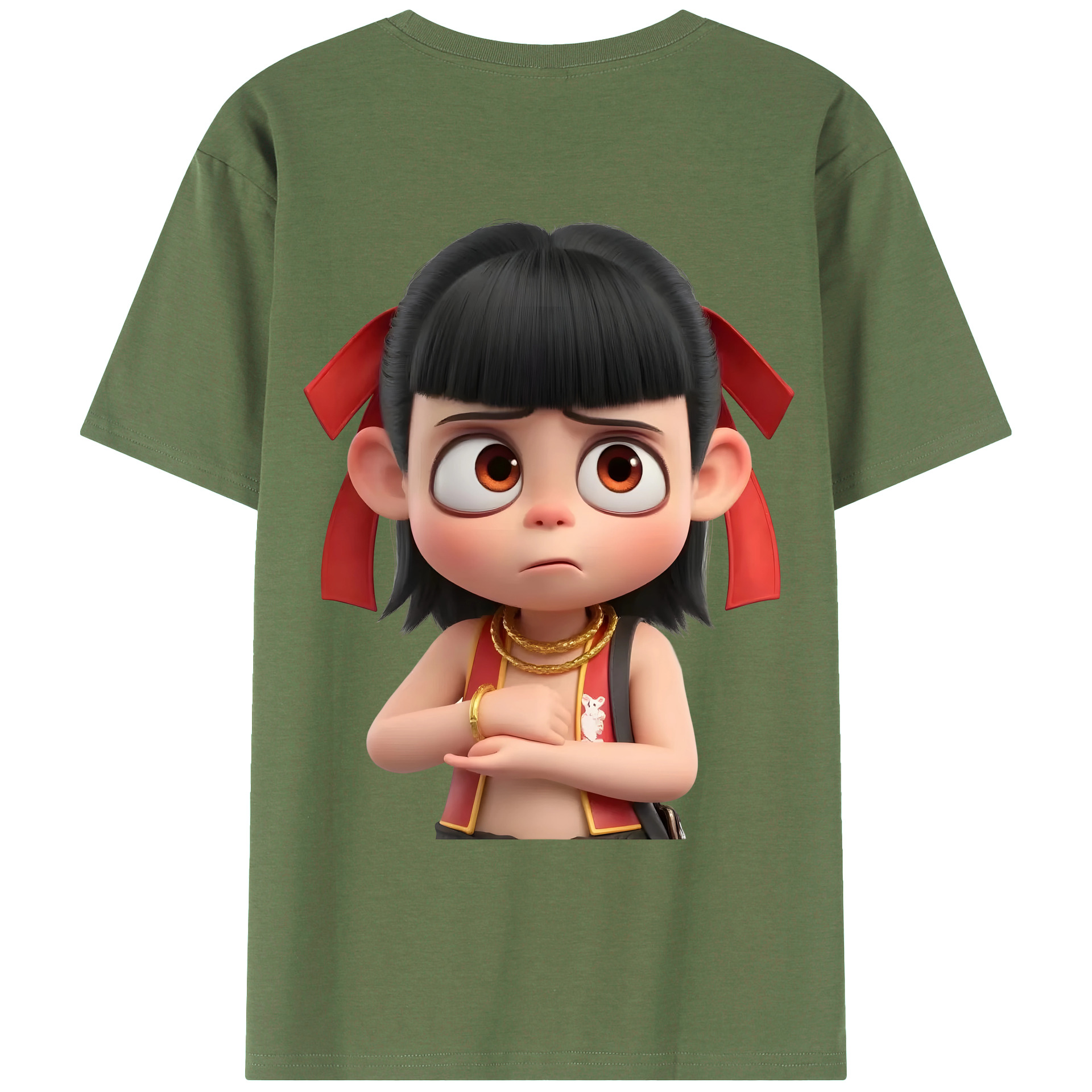 （画像用） Ne Zha 2 ナタ 魔童の大暴れ 綿100％ メンズ半袖Tシャツ（バックプリント） 通気性